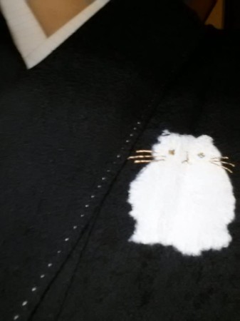 新しい単衣の着物!デブ猫柄!!